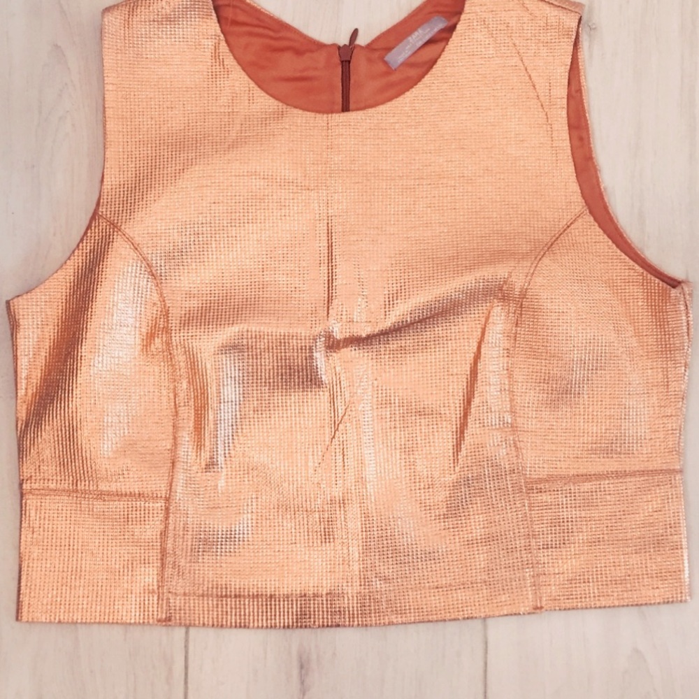 Zara Copper Rose Gold Metallic Crop Tank Top M